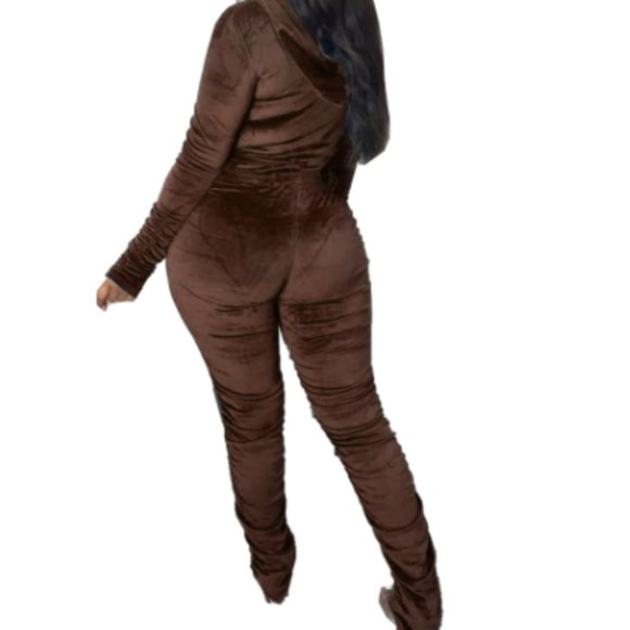 Chocolate Velour One Piece Stacked Jumpsuit 🎀 - Picture 2 of 2